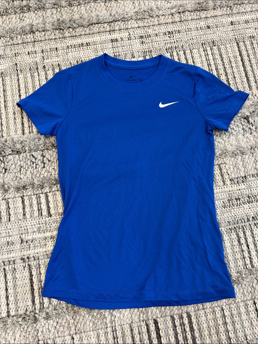 Nike Women's Dri-FIT Bright Blue Short Sleeve T-Shirt White Swoosh NWT